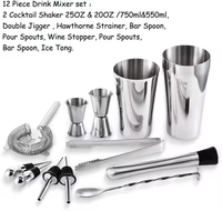 Ensemble de shaker à cocktails de luxe écologique avec logo personnalisé, 14 pièces, kit de barman professionnel, outils de mixologie en acier inoxydable durable