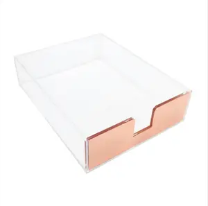 Modischer 5 mm dicker durchsichtiger Acryl-Rose-Gold-Dokumententräger Schreibtisch Papier-Schale Datei Magazin-Speicherkorb für Dosierung von Produkten