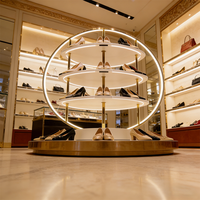 Présentoir à chaussures circulaire de luxe en acier inoxydable doré PVD, étagère à sacs à main pour boutique, mobilier de vente au détail
