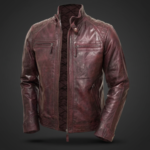 Veste de motard en cuir 100% pour l'hiver, bleu, BS International, imperméable, coupe-vent, tissu en toile, col mandarin, fermeture éclair, unisexe - Product Image 1