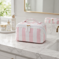 Trousse de Maquillage Transparente en Gros, Sacs de Toilette de Voyage Rayés pour Femme, Pochette Cosmétique en PVC Personnalisable