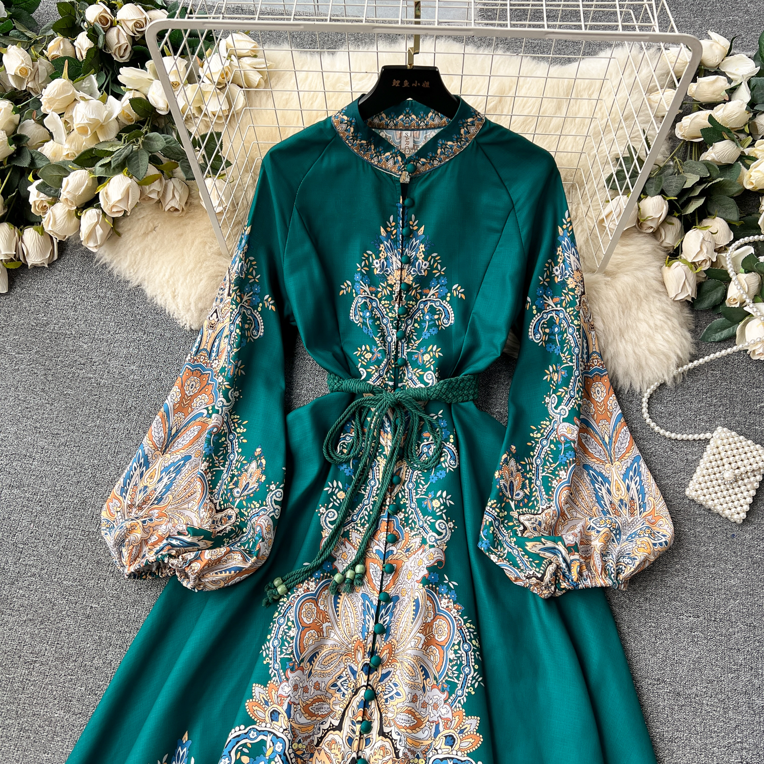 HANOU Ethnic Style Loose Evening Gown Vintage Printed Dresses Woman O-Neck Dinner  Dresses| Alibaba.com