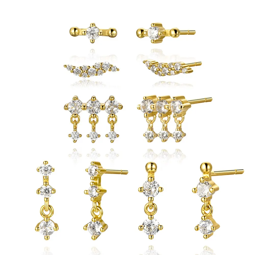 FUAMAY Fine CZ cubic zirconia earrings studs dainty 18k gold plated 925 Sterling Silver studs earrings for women jewelry