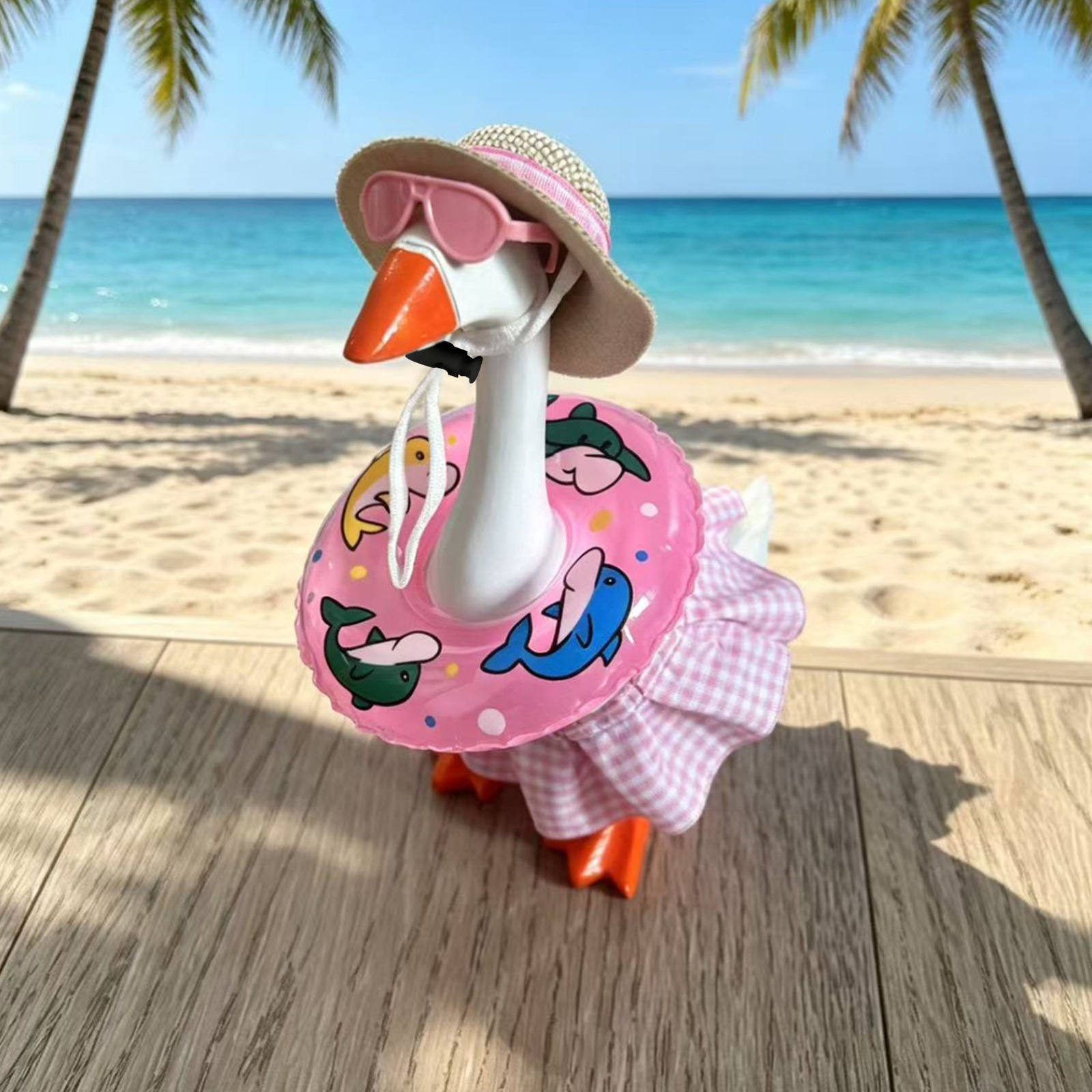 Conjunto rosa-sombrero de paja-gafas-falda-anillo de natación-Standard
