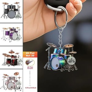 Porte-clés <span class=keywords><strong>plat</strong></span> 2D en acrylique, ensemble de batterie, instrument de musique, pendentif batterie, porte-clés, breloque de sac pour fans de batterie rock, cadeau pour les amateurs de musique - Product Image 3