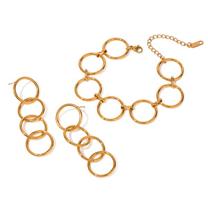 Geometric Ring <b>Bracelet</b> <b>Set</b> Stainless Steel Gold Tone Women's Party Jewelry - Product Image 1