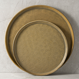 Platos de Porcelana Rústicos Personalizados con Logotipo para Catering y Restaurantes, Platos Retro con Motas Pigmentadas, Platos para Hornear Marrones, Plato Plano para Pizza - Product Image 1