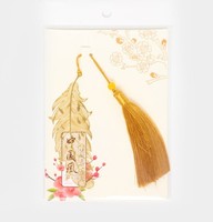 Marque-page en métal doré à plumes, style chinois délicat, art populaire, avec pompons, technique de moulage, souvenir