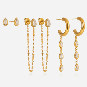 ต่างหูแบบห้อยประดับคริสตัลรูปหยดน้ำสีขาว ตัวเรือนสแตนเลส ดีไซน์เรขาคณิต เหมาะสำหรับงานปาร์ตี้ - Product Image 1