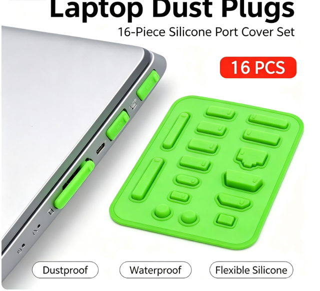 Universal Laptop Silicone Dust Plug Set 16Pcs, USB HDMI RJ45 Network Port Audio Interface Protective Cover Customizable Products