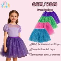 Falda Tutú Brillante de Lentejuelas para Niñas Pequeñas, Diseño Casual de Color Sólido, con Volantes, Precio Económico OEM