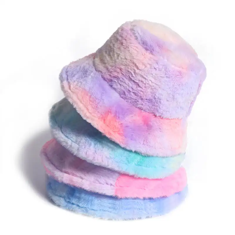 Chapeau de pêcheur en peluche, licorne arc-en-ciel, pour fille mignonne, mode hivernale