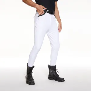 White Man's Competition Horse Racing Riding Breeches Jodhpur with Pocket Piping Front Zipper High Stretchy Equestrian Tights