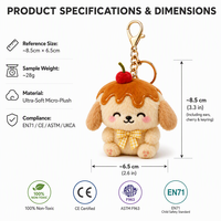 Porte-clés en peluche personnalisé en forme de chiot, mignon, avec glaçage au caramel et nacelle cerise, nœud écossais, broderie de logo personnalisée