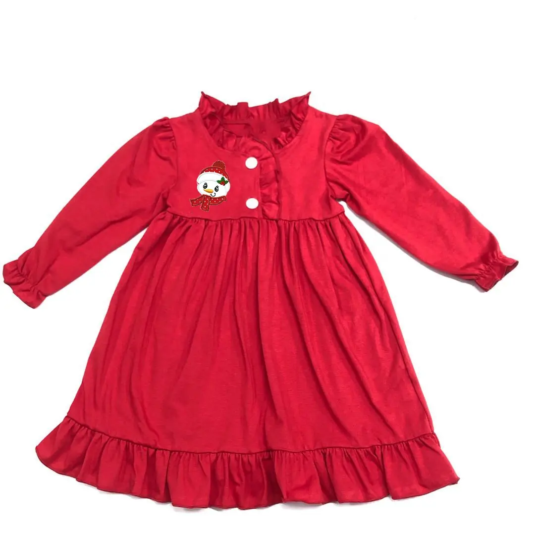 Neues Design Kleine Mädchen Weihnachts kleider Kinder Weihnachts kleidung Baby Mädchen Schneemann Applique Kleidung Kinder Rote Kleider