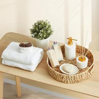 Plateau de service rond en jacinthe d'eau tressée à la main avec poignées, panier de rangement pour fruits, pain, collations, table basse, cuisine, décoration intérieure