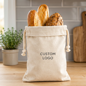 Sac à déjeuner en coton naturel avec cordon de serrage, pochette réutilisable en toile pour le stockage des aliments avec poignées en corde - Product Image 2