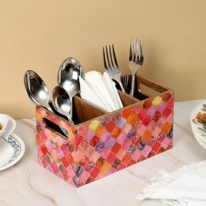 Soporte para cubiertos multiusos de 3 secciones con estampado de gotas rojas clásicas - Product Image 1