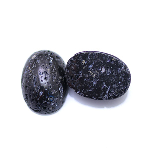Joyería Yisheng, personalización de fábrica profesional, cabujón ovalado, corte trasero plano, roca de lava volcánica negra Natural, piedras preciosas sueltas - Product Image 2
