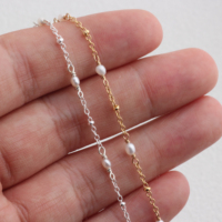 Chaîne Saturne en Or 14K Plaqué/Argent S925 avec Perles de Riz d'Eau Douce de 2-2,5 mm pour la Fabrication de Colliers et Bracelets Permanents