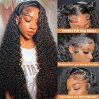 Pelucas de Cabello Humano Peruano Virgen Remy con Ondas de Agua, Sin Pegamento, Encaje Frontal Completo, Doble Trama a Máquina, Encaje HD Transparente para Mujeres Negras