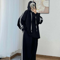 Ensemble 2 pièces : sweat à capuche et pantalon large, tenue sportive à rayures, survêtement, costume musulman pour femmes