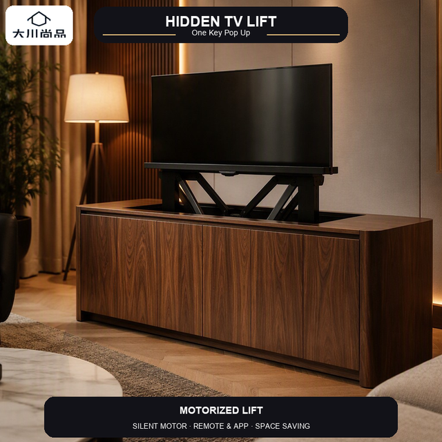 Factory Direct Eco-Friendly Durable Wooden Panel Motorized TV Cabinet Quiet Motor Electric Lift for Modern Living Room Home
