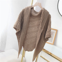 Écharpe-cape en laine tricotée unie pour femme, double usage, châle triangulaire pour l'automne et l'hiver