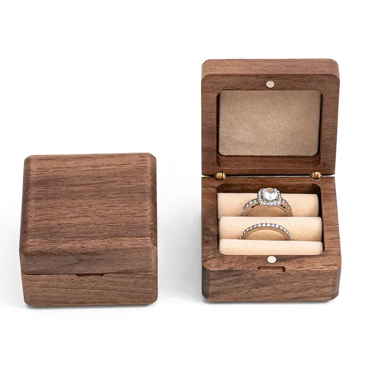 Luxury Walnut Jewelry Box Double Weeding Ring Box Customized for Engagement
