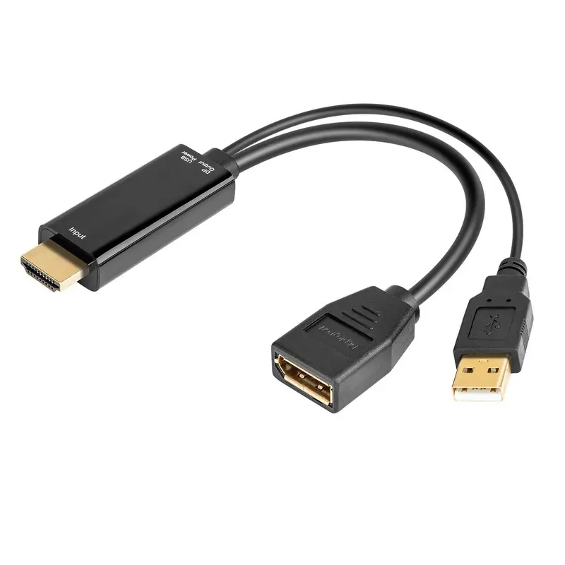 HDMI Input to Display Port Output Adapter HDMI to DP Cable with USB Power Supply Cable