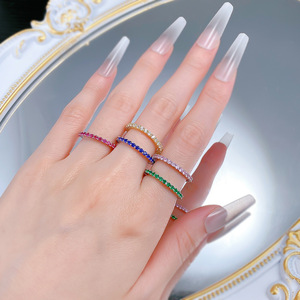 Bague en argent sterling 925 avec diamants et zircone, fine, élégante et unique, rouge / bleu / <span class=keywords><strong>vert</strong></span> - Product Image 4