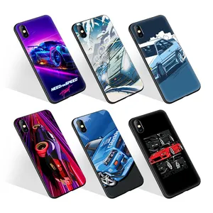 Casing ponsel TPU lembut, pelindung telepon genggam populer kartun balap mobil hitam untuk Iphone 13 12 11 Pro Max X XS XR Max 7 8 Plus