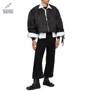 YuFan Custom Black Cropped Bomber Jacket Uncycled Nylon Satin Bomber Jackets Street Style High Quality Coat