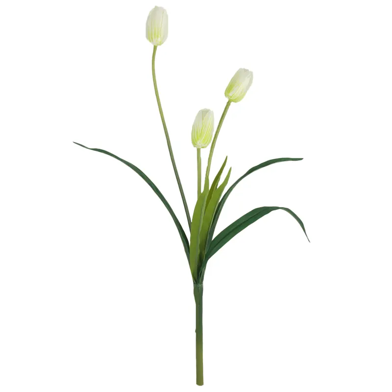 Flor de fama artificial real toque creme branco tulipa de três cabeças buquê único flor decoração para casa