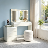 Coiffeuse moderne en bois avec tiroirs de rangement, miroir éclairé et fonction extensible – Table de maquillage élégante pour chambre et salon