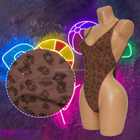 S704 Nouveau Body Motif Léopard Cristal Sexy Effeuilleuse Exotique Tenue de Danse Strass Maillot de Bain Une Pièce Tenue de Spectacle de Danse