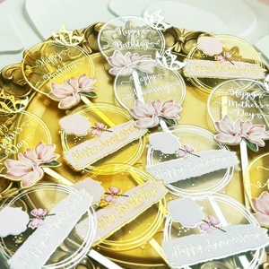 Decorazioni per Torte di <span class=keywords><strong>Compleanno</strong></span>, Topper in Acrilico Dorato a Forma di Fiore per Cupcake e Torte, per Anniversari e Feste di <span class=keywords><strong>Compleanno</strong></span> - Product Image 2