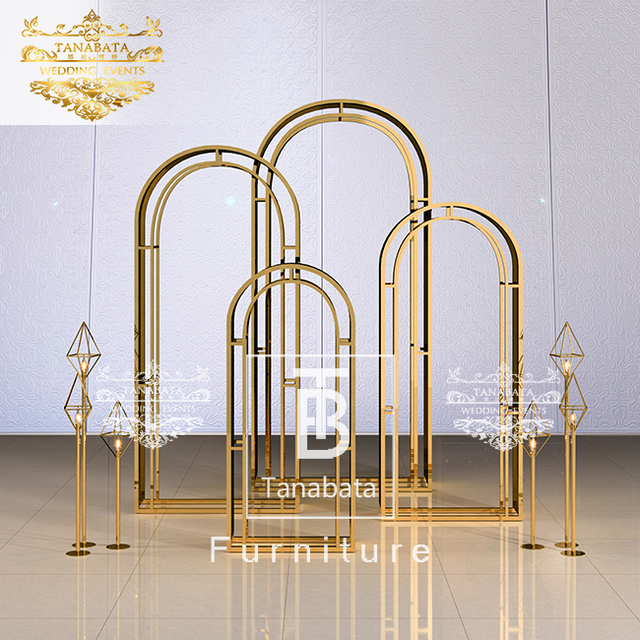 Events Decorate Golden Stainless Rectangle Wedding Arch Backdrop Wall Stand