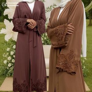 9.9 Big Sale Luxury Abaya Pretty Flowers Applique With Shiny Sequins Women Open Abaya Muslim Islamic Turkey Clothing 1989# - Product Image 1