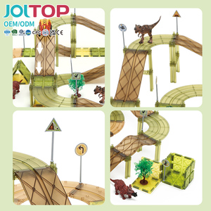 Juego de Bloques Magnéticos con Temática de Dinosaurios, Juguete Educativo Creativo de Construcción, Circuito de Carreras de Canicas, Pista de Coches, Juego de Carreteras de Bloques Magnéticos - Product Image 3
