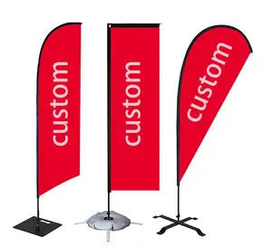 custom logo feather banner flags outdoor advertising with pole stand water base flying beach flag
