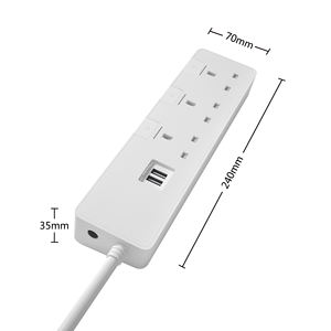 Enchufe de Corriente del Reino Unido de <span class=keywords><strong>3</strong></span> Tomas con Interruptor Independiente, Obturador de Seguridad, 2 Puertos USB, Protección Contra Sobrecargas, Cubierta Deslizante, Diseño de Base Biselada - Product Image 6