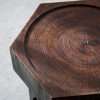 Table d'appoint hexagonale en bois massif vintage, table basse Wabi Sabi pour salon