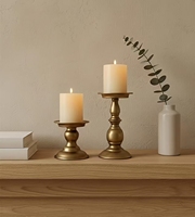 Juego de Portavelas de Hierro Forjado en Oro Blanco Mate, Candelabro con Bandeja Redonda Plana para Oficina, Dormitorio, Decoración de Mesa de Estilo Nórdico