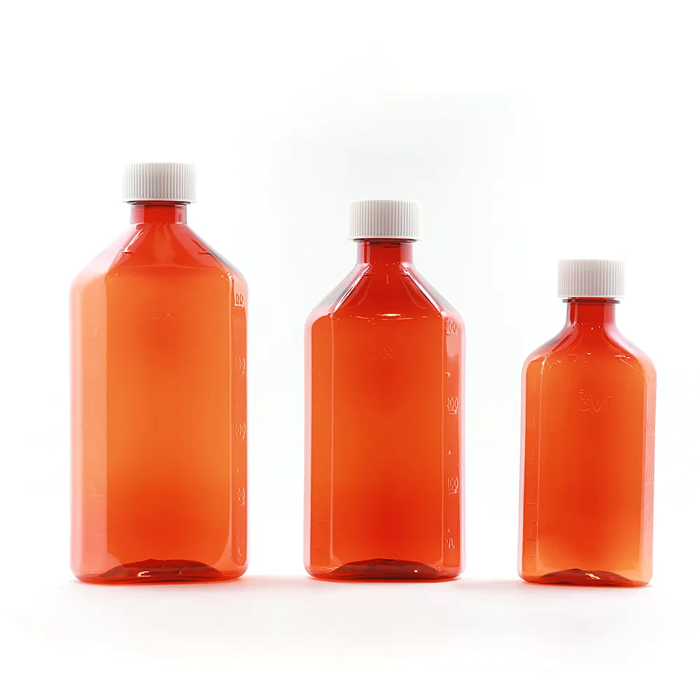 Flacon plastique vide en ambre pour médicaments, 10 pièces, bouteille de liquide ovale en quatre tailles, 6OZ 8OZ 12OZ 16OZ