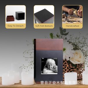 Solid Wood Pet <b>Urn</b> Rectangle Sealed Pine And Walnut Tree For <b>Cat</b> Dog Memorial Cremation - Product Image 3