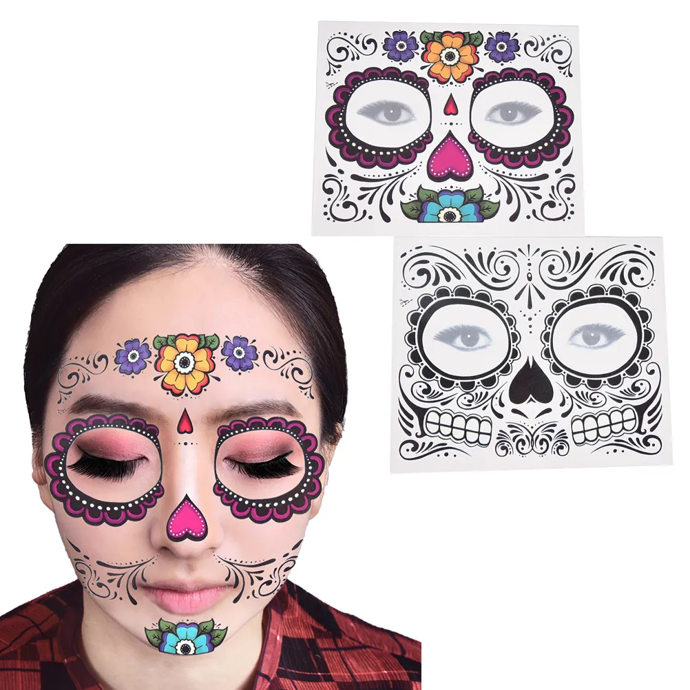 Day of The Dead Skull Face Halloween Cool Beauty Tattoo Waterproof Hot Temporary Tattoo Stickers