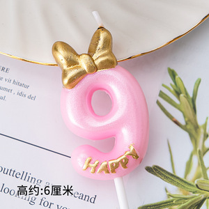 男孩和女孩蝴蝶结数字蜡烛儿童婴儿一岁生日派对蛋糕装饰彩色蜡烛蛋糕礼帽 - Product Image 6