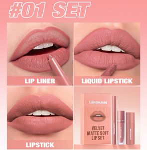 LANGMANNI新款上市天鹅绒哑光唇部化妆套装长穿不粘杯高颜料奶油唇线和液体唇膏套装 - Product Image 5