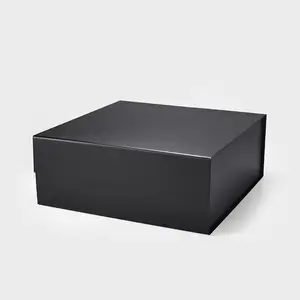 高级大方形大黑色可折叠磁性礼品套装篮盒批发